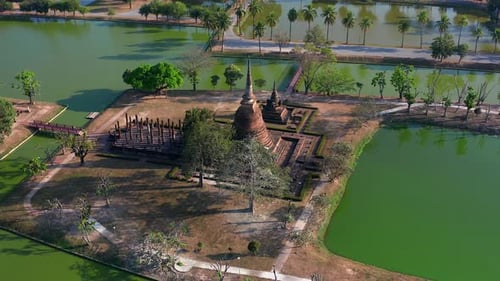 Aerial View of Wat Sra Sri or Wat Sa Si in Sukhothai Historical Park in Thailand
