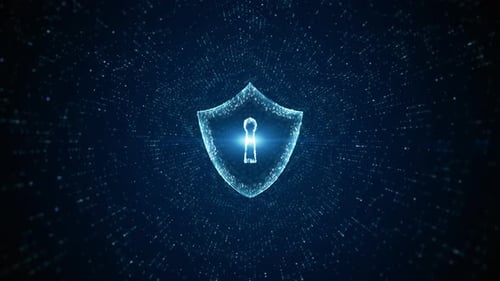 Futuristic Digital Security Shield with Keyhole Reveal