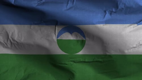 Realistic Fabric Flag Waving with Mountain Emblem