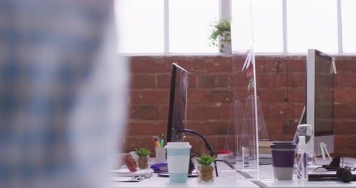 Woman Working in Office Wearing Protective Mask