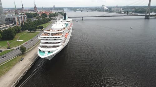 Cruise ship and Riga city panorama