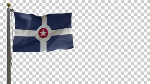 Indianapolis City Flag Waving on Flagpole with Alpha Channel