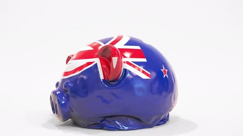 Deflating Inflatable Piggy Bank with Printed Flag of New Zealand