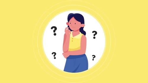 Animated Flat Design Illustration of a Thinking Person with Questions
