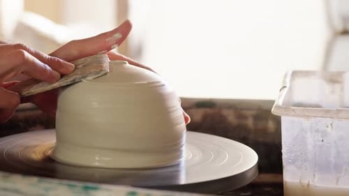 Potter Shaping Clay on a Spinning Wheel