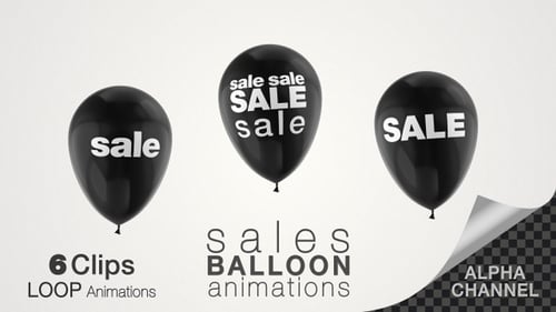 Six Animated Black Sale Balloons for Business Promotions