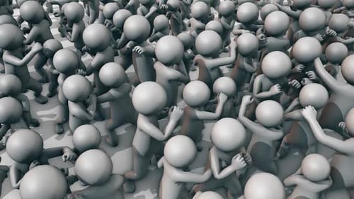 Crowd of Abstract Grey Figures Moving Rhythmically