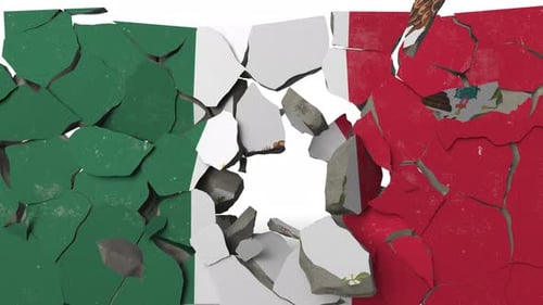 Muro de hormigón aplastante con bandera de México