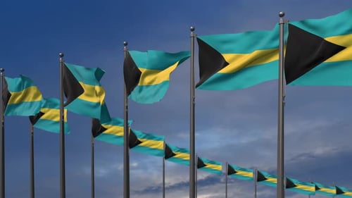 Las banderas de las Bahamas ondeando en el viento - 4K