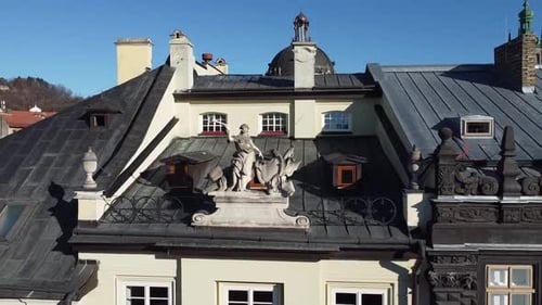 European city building. Elements of architecture. Aerial drone view.