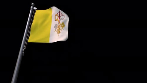 Realistic Waving Vatican City Flag on a Black Background