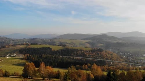 Scenic Rural Landscape Aerial View on Sunny Day