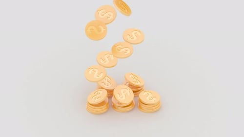3D Animation of Falling Golden Coins Stacking