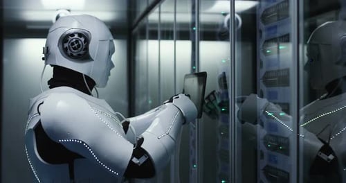 Humanoid Robot Checking Servers in a Data Center