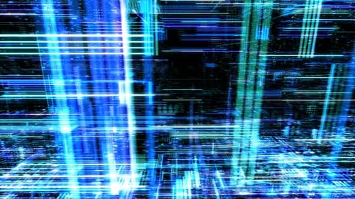 Abstract digital virtual city with technology and connection. 3D render 4K loop