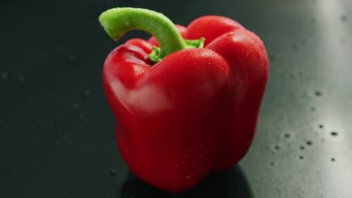 Fresh Red Bell Pepper with Water Droplets