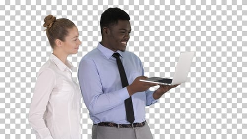Business Team Collaborating, Looking at Laptop