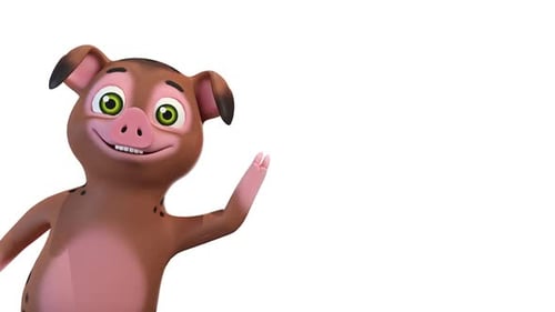 Brown Pig Greeting From Corner on White Background