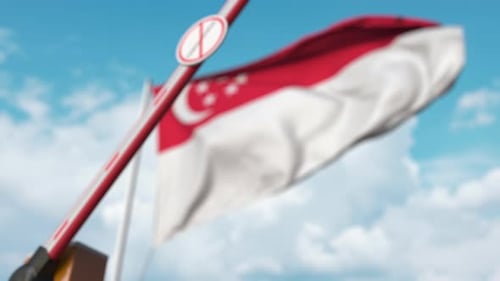 Singapore Flag and Coronavirus Travel Restriction Barrier Animation