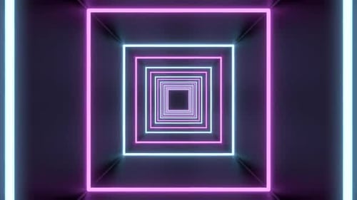 Square Tunnel Loop of Abstract Neon Lights Passing in Front of the Screen