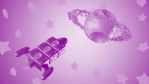 3d Cartoon Rocket To The Moon Kids Purple Background