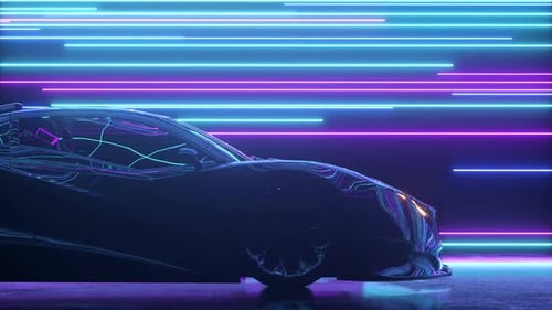 Digital Futuristic Car Animation with Neon Glowing Speed Lines