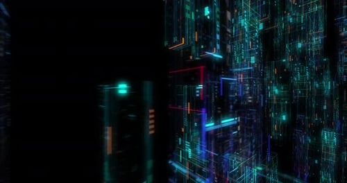 Seamless fly through of abstract circuitry with digital grid background