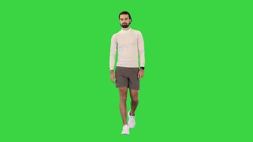 Walking Handsome Guy in Motion on a Green Screen Chroma Key