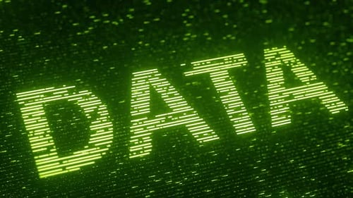 Palavra verde DATA feita com partículas voadoras