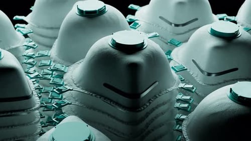 Endless loop animation of protective masks Aerial view of medical equipment 4kHD