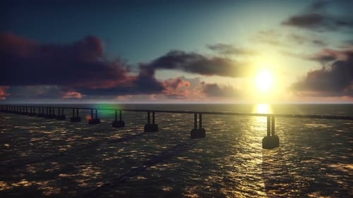 The Camera Flies Over The Bridge