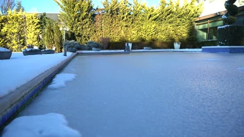 Frozen Pool in the Garden Close Up 4K