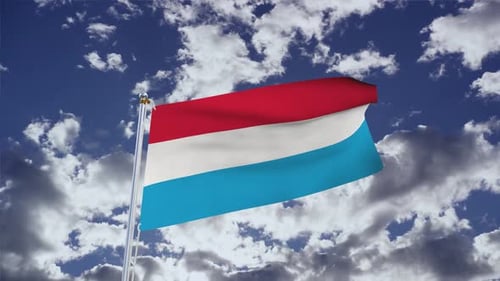Realistic Luxembourg Flag Waving in Blue Sky with Clouds