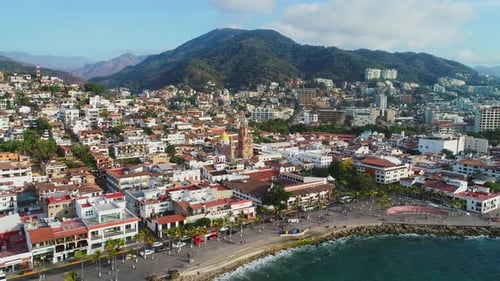 Aerial View of Coastal City Landscape by the Ocean