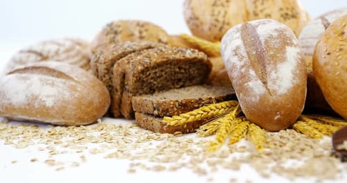 Variety of Fresh Bread with Wheat Grains