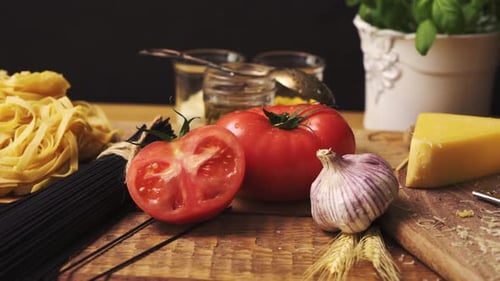 Fresh Pasta Ingredients on Wooden Table