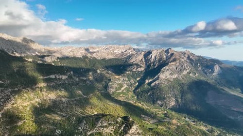 Mountain Sunset landscape high in the mountains aerial view 4 K