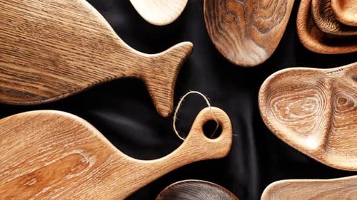 Collection of Wooden Kitchenware Close Up