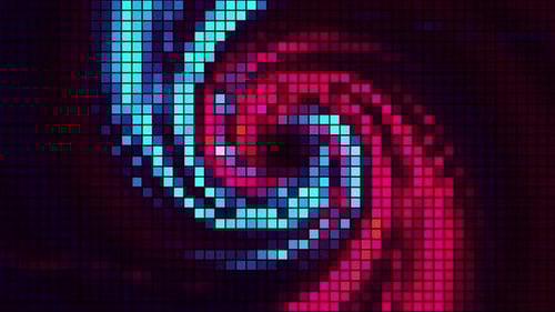 Neon Pixel Grid Abstract Spiral Loop Background