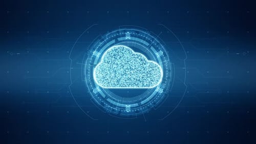 Blue Cloud Computing mit HUD-Rotationskreis-Technologie futuristische Elemente abstrakter Hintergrund