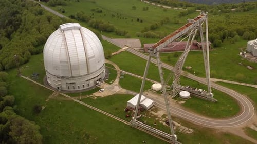Aerial View of Large Radio Telescope in Nature