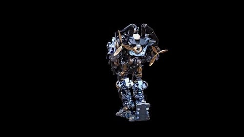 Animated Metallic Futuristic Robot Character Performing Actions