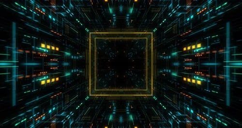 Nahtloses Durchfliegen abstrakter Schaltkreise mit digitalem Grid-Hintergrund