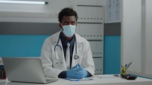 Portrait of African American Doctor Wearing Face Mask