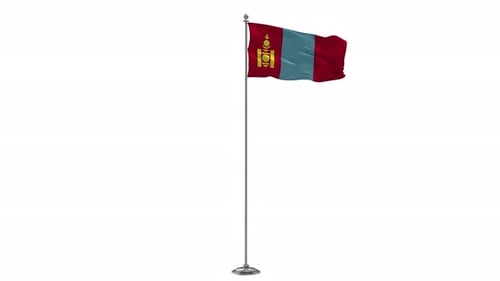 Mongolia Flag Waving on Flagpole with White Background