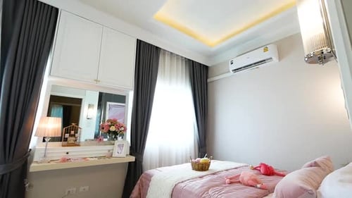 Pink Tone Color Bedroom Decoration Walk-through With Good Natural Lighting