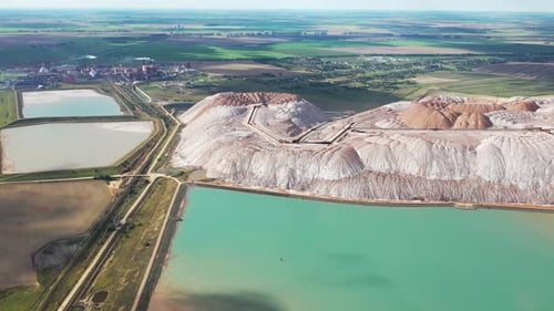 Aerial View of Industrial Mineral Landscape with Turquoise Pools