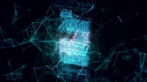 Futuristic Wireframe Digital Bookshelf Data Animation