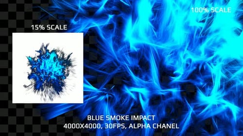 Abstract Blue Smoke Impact Alpha Channel