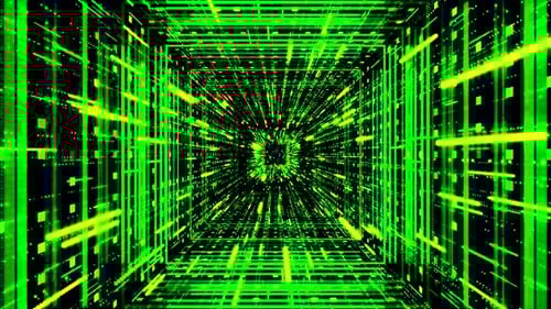 Green sci fi tunnel, abstract futuristic technology concept